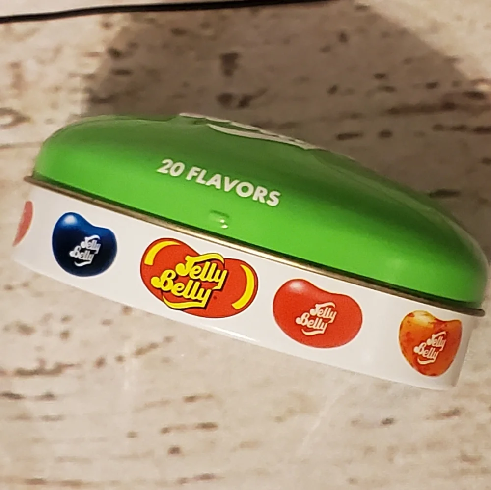 Jelly Belly jellybean tin green and white Small